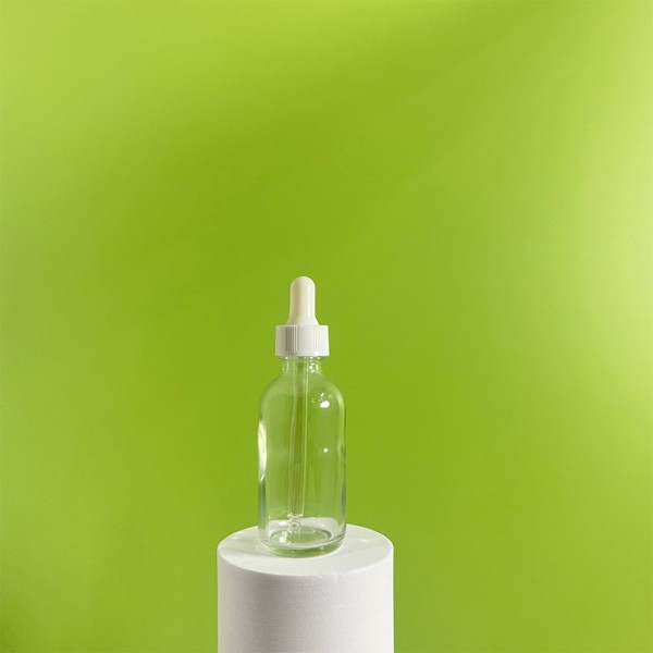 Flint (Clear) Boston Round Glass Bottle 2 OZ With White Cap